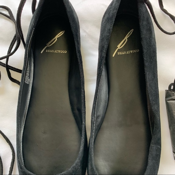 B Brian Atwood Skylar Lace Up Black Suede Flats - Picture 10 of 16